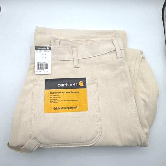 Carhartt B04 NAT Double Front Drill Work Dungaree Natural White 38x32 NWT